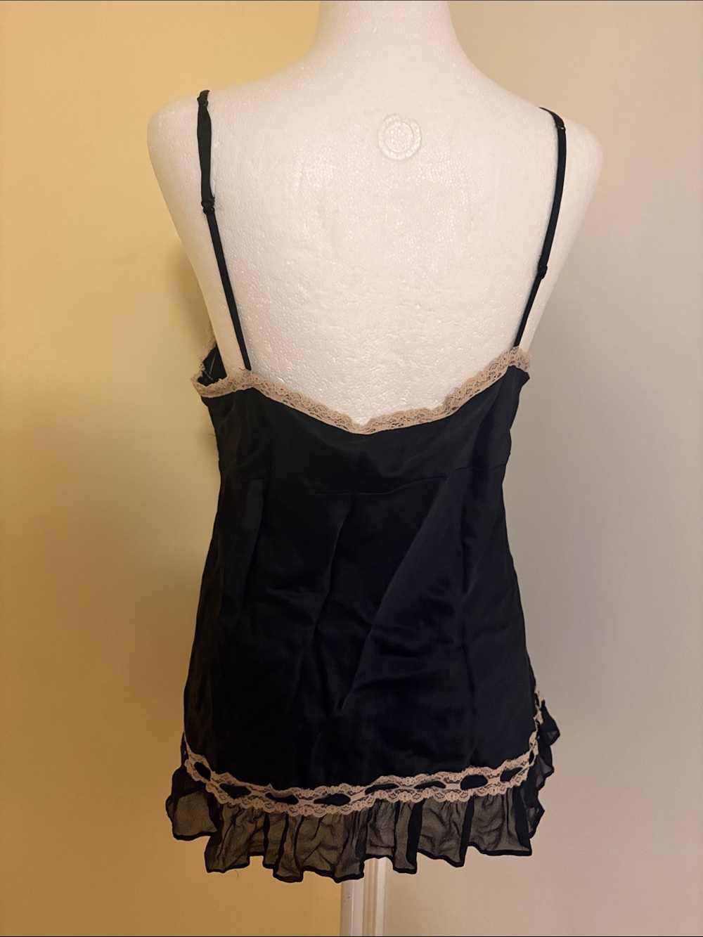 Gold Hawk Black 109% Silk Chemise with Cream Lace Trim Sz L - Women's Intimates - Picture 3 of 5